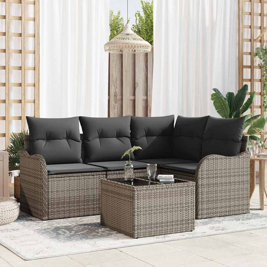 Tuin Sofa Set met opslag 5 pcs Zwart poly rattan