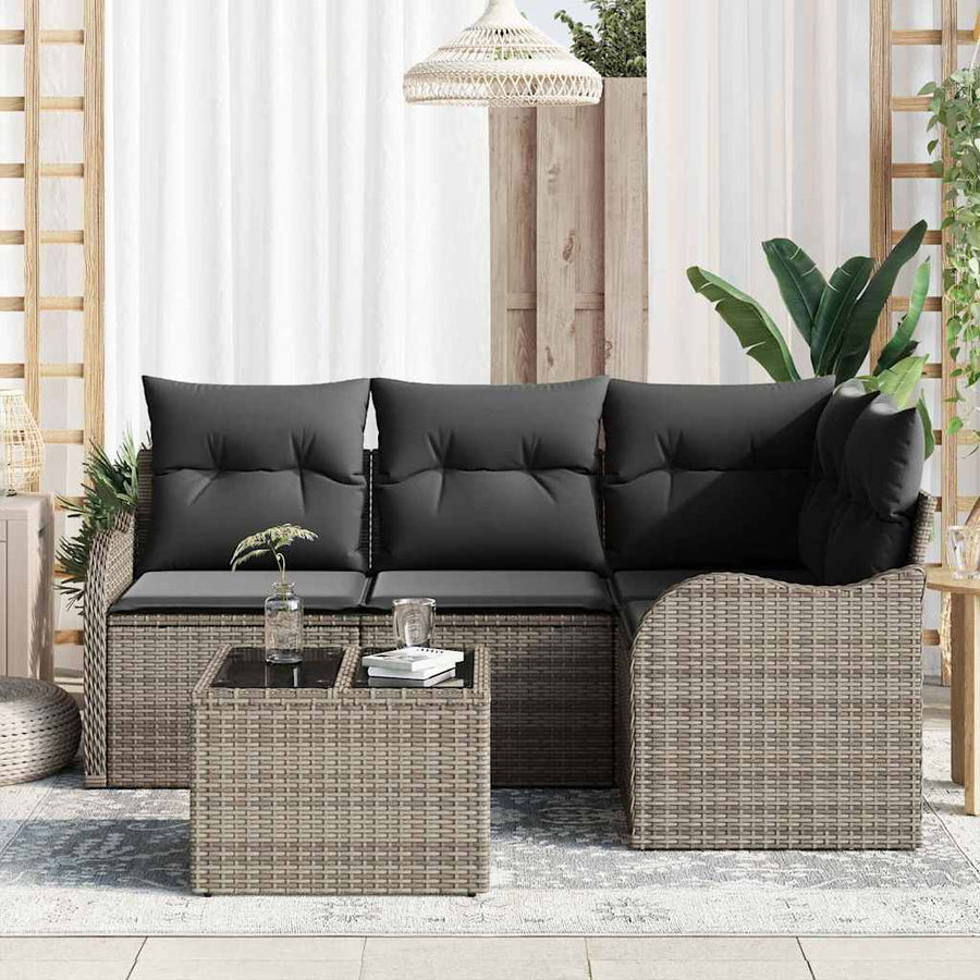 Tuin Sofa Set met opslag 5 pcs Zwart poly rattan