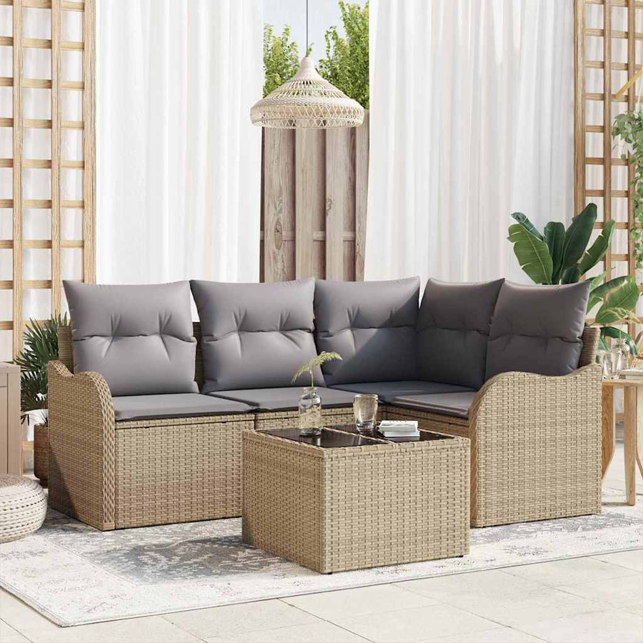 Tuin Sofa Set Met Opslag 5 Pcs Zwart Poly Rattan beige en lichtgrijs met tafel