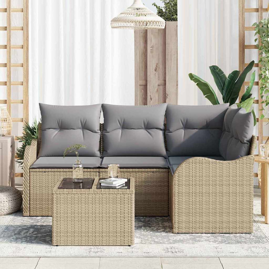 Tuin Sofa Set Met Opslag 5 Pcs Zwart Poly Rattan beige en lichtgrijs met tafel