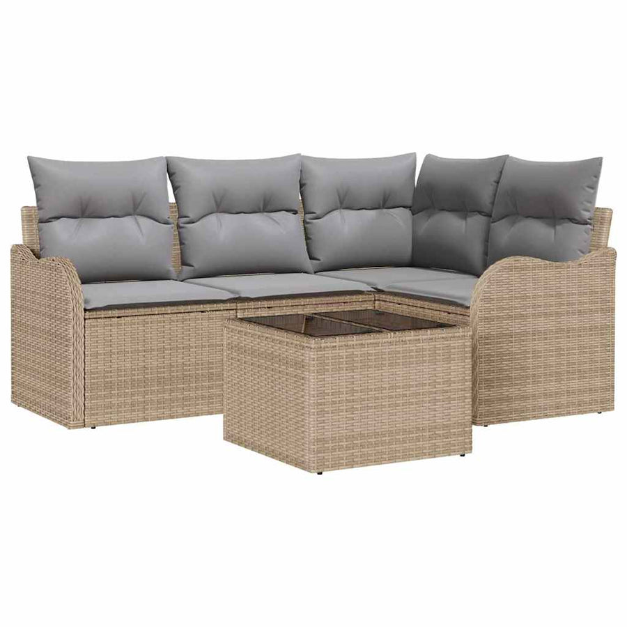 Tuin Sofa Set Met Opslag 5 Pcs Zwart Poly Rattan beige en lichtgrijs met tafel