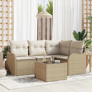 Tuinset poly rattan 5-delig bruin modulair met opslag