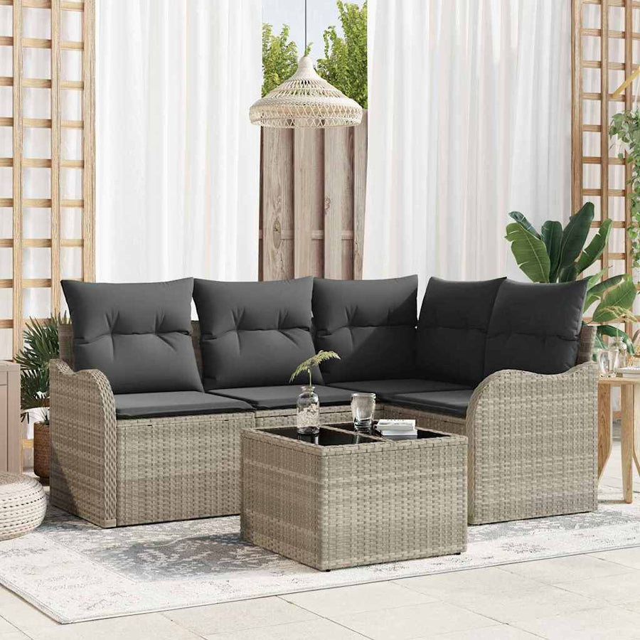 Tuin Sofa Set met opslag 5 pcs Grijs poly rattan