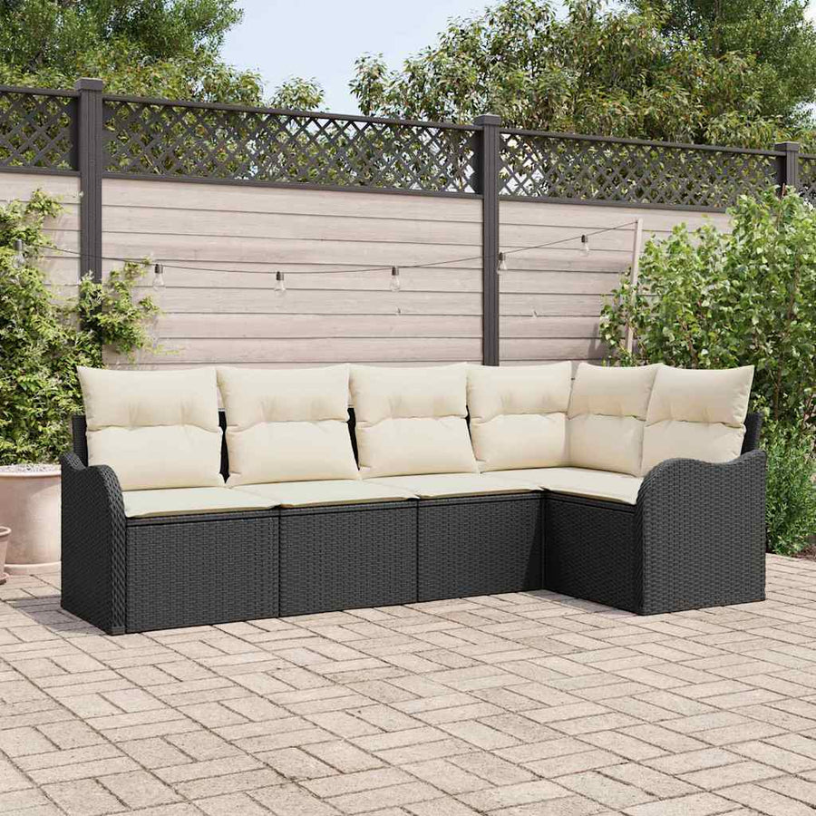 Tuin Sofa Set met opslag 5 pcs Zwart poly rattan
