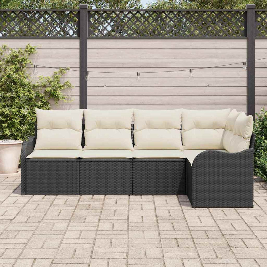 Tuin Sofa Set met opslag 5 pcs Zwart poly rattan