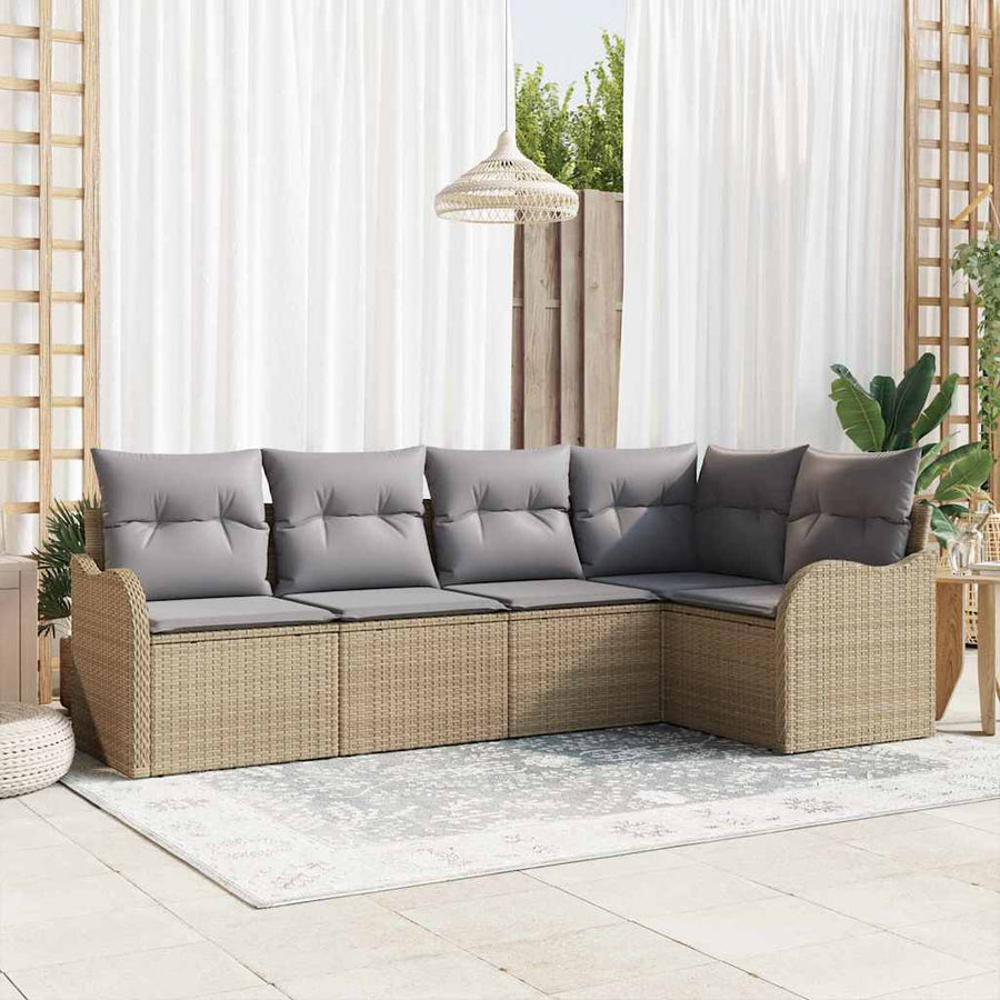 Tuin Sofa Set met opslag 5 pcs Beige poly rattan