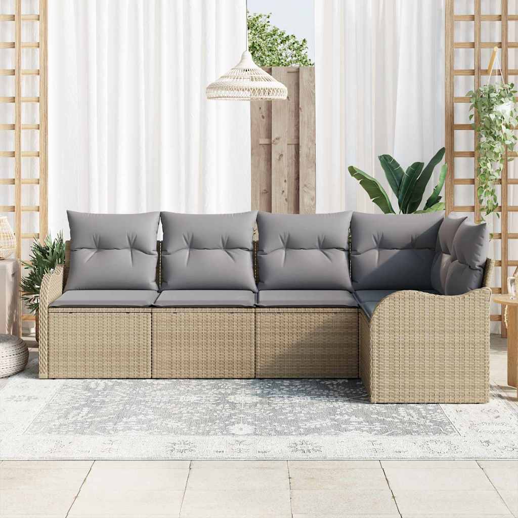 Tuin Sofa Set met opslag 5 pcs Beige poly rattan