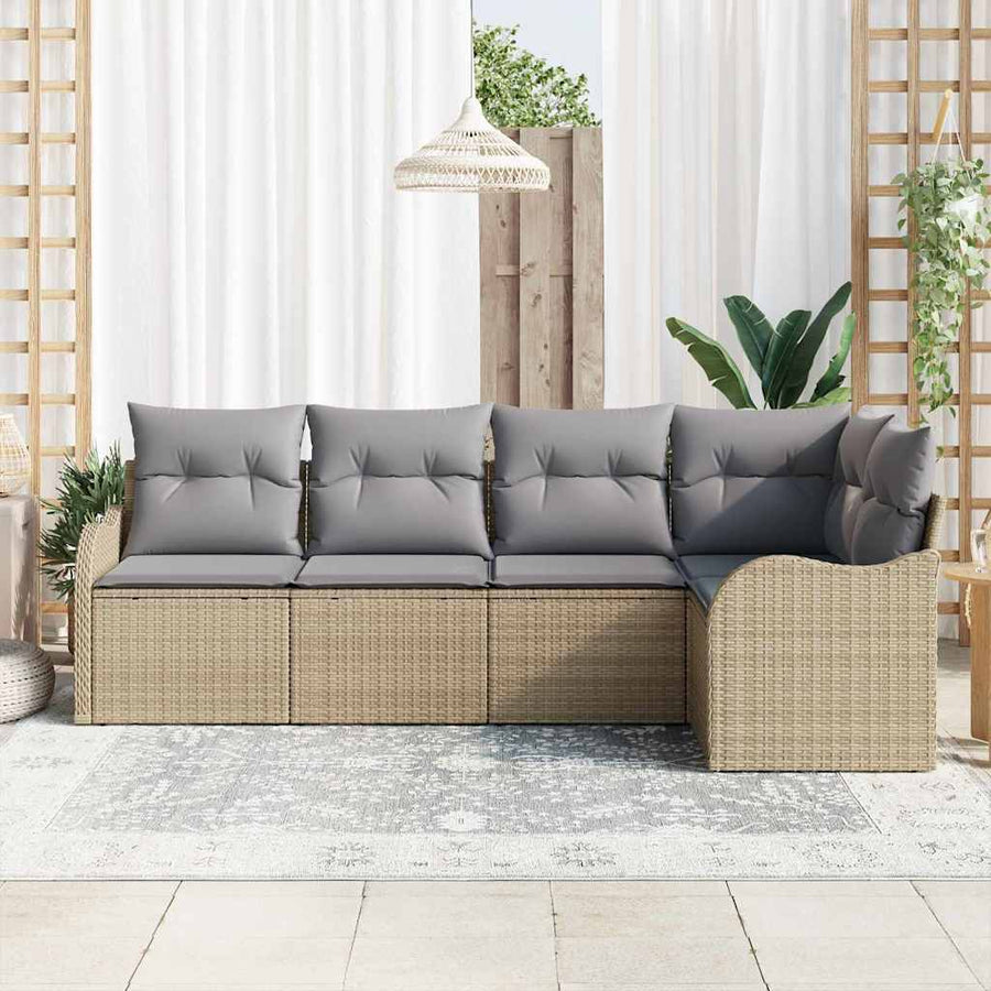 Tuin Sofa Set met opslag 5 pcs Beige poly rattan