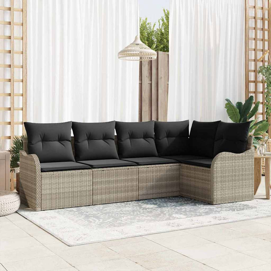 Tuin Sofa Set met opslag 5 pcs Lichtgrijs poly rattan