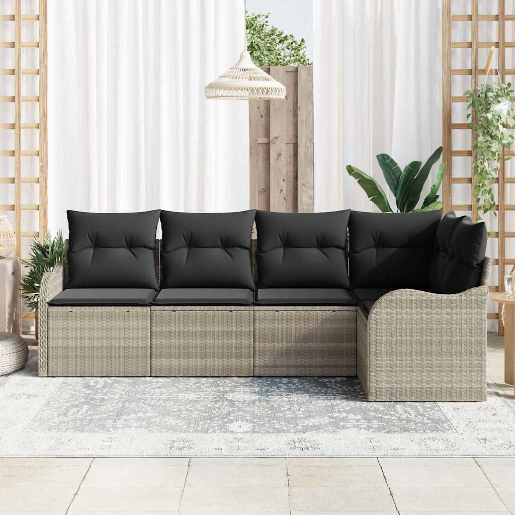 Tuin Sofa Set met opslag 5 pcs Lichtgrijs poly rattan