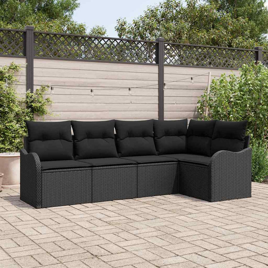 Tuin Sofa Set met opslag 5 pcs Zwart poly rattan