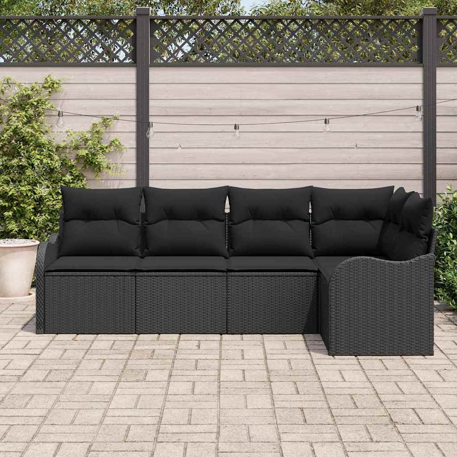 Tuin Sofa Set met opslag 5 pcs Zwart poly rattan