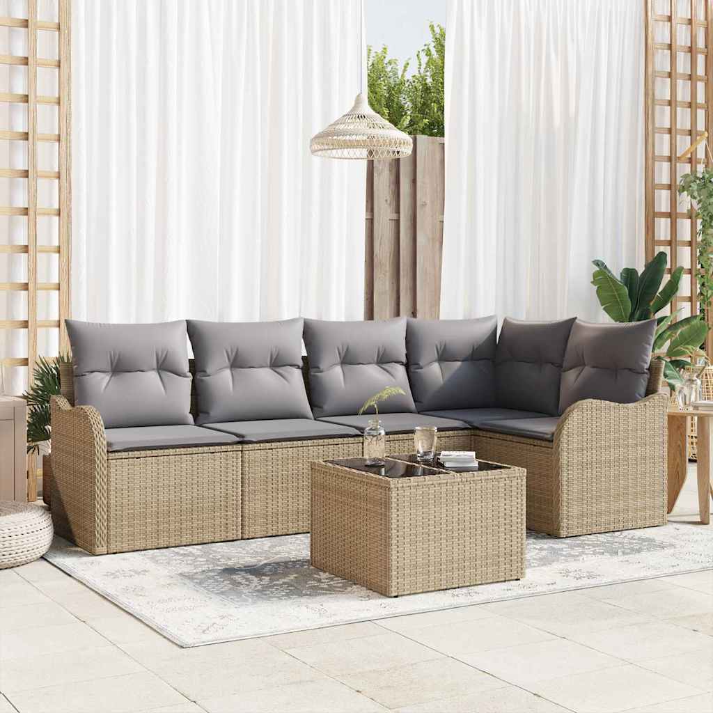Tuin Sofa Set met opslag 6 pcs Beige poly rattan