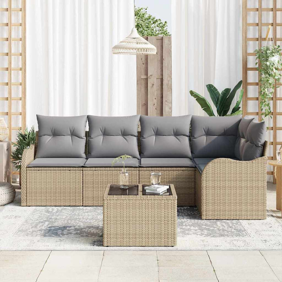 Tuin Sofa Set met opslag 6 pcs Beige poly rattan