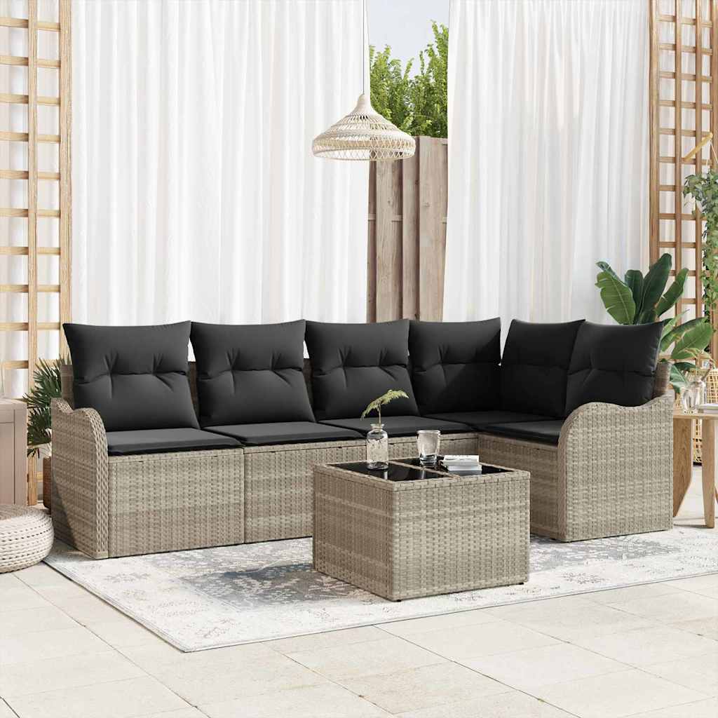 Tuin Sofa Set met opslag 6 pcs Lichtgrijs poly rattan