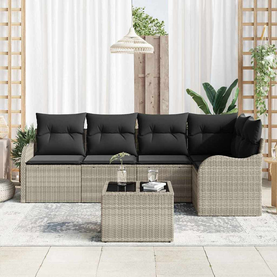 Tuin Sofa Set met opslag 6 pcs Lichtgrijs poly rattan