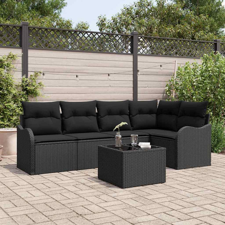 Tuin Sofa Set met opslag 6 pcs Zwart poly rattan