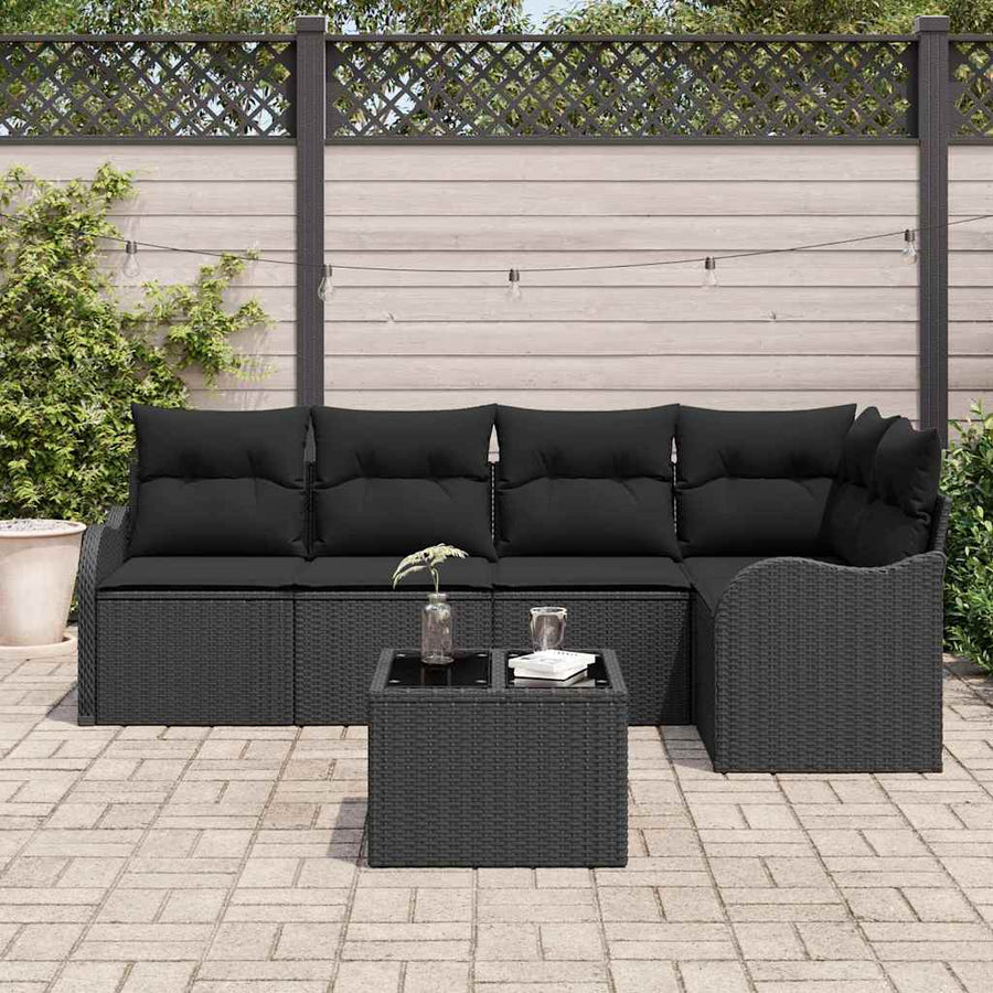 Tuin Sofa Set met opslag 6 pcs Zwart poly rattan