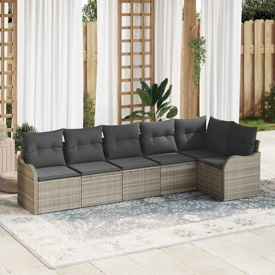 Tuin Sofa Set met kussen met opslag 6 pcs Lichtgrijs Poly riet