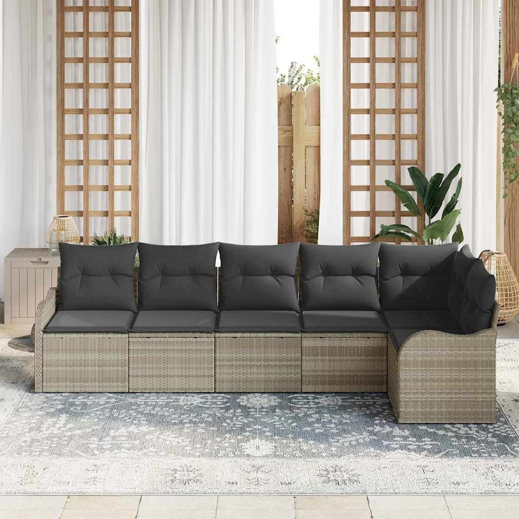 Tuin Sofa Set met kussen met opslag 6 pcs Lichtgrijs Poly riet