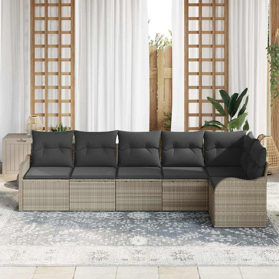 Tuin Sofa Set met kussen met opslag 6 pcs Lichtgrijs Poly riet