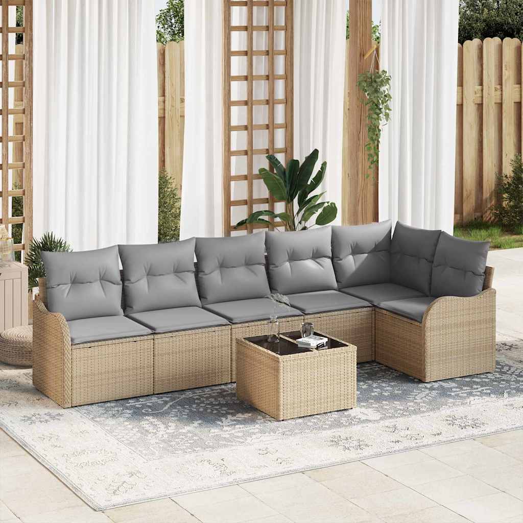 Tuin Sofa Set met kussen met opslag 7 pcs Zwart Poly riet