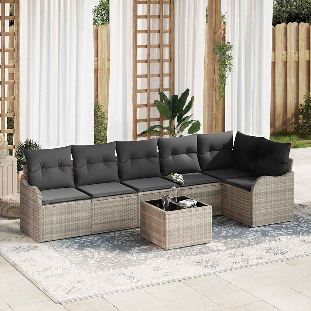 Tuin Sofa Set met kussen met opslag 7 pcs Grijs Poly riet