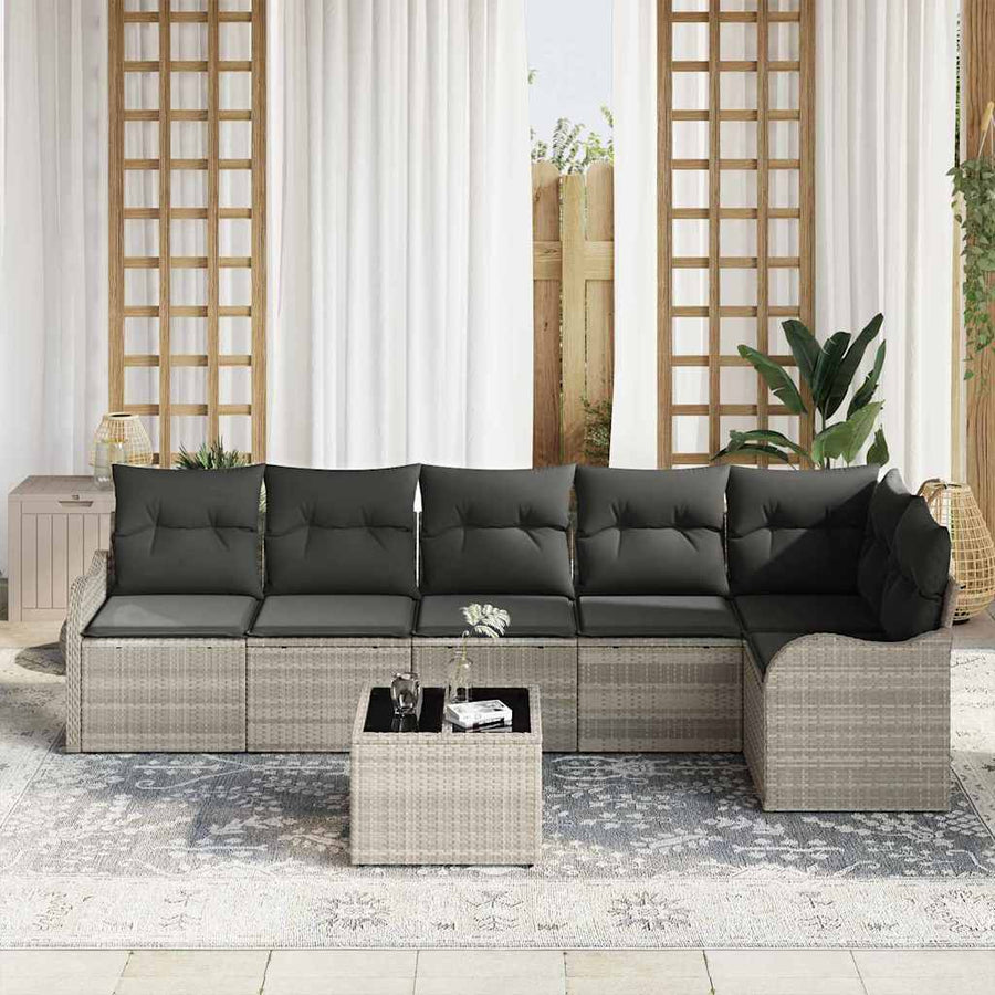 Tuin Sofa Set met kussen met opslag 7 pcs Grijs Poly riet