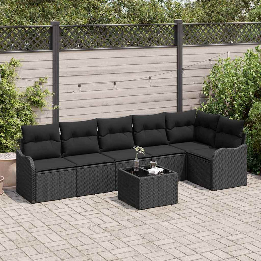 Tuin Sofa Set met kussen met opslag 7 pcs Beige Poly riet