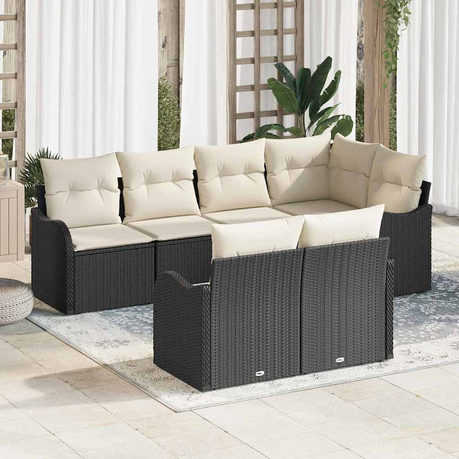 Tuin Sofa Set met kussen met opslag 7 pcs Zwart Poly riet