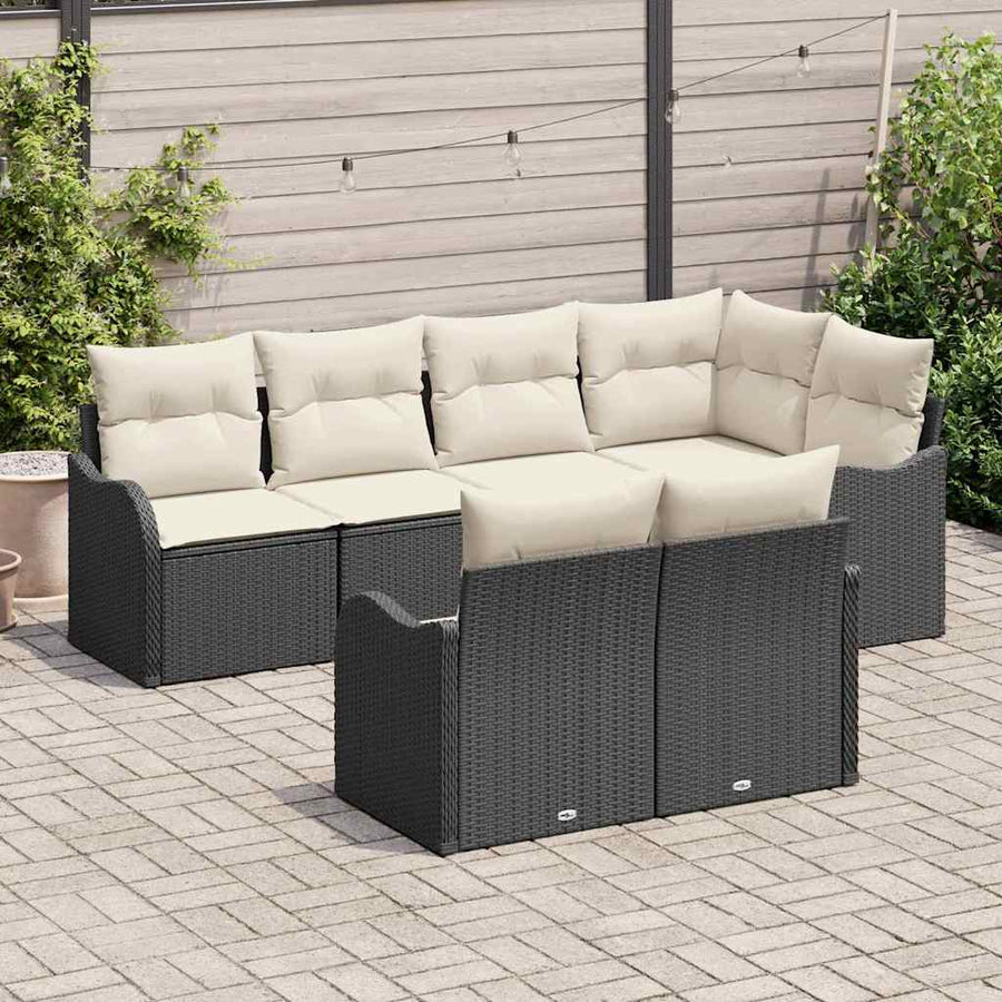 Tuin Sofa Set met kussen met opslag 7 pcs Zwart Poly riet