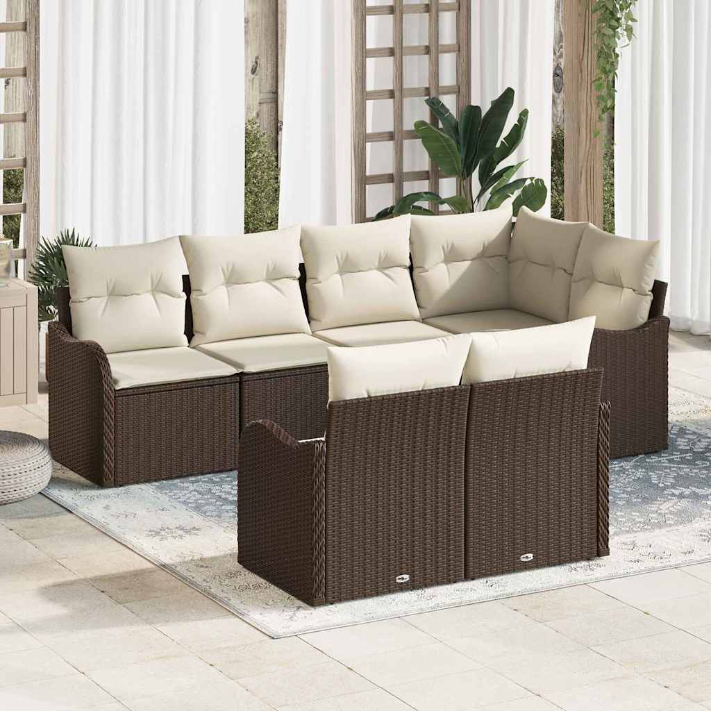 Tuin Sofa Set met kussen met opslag 7 pcs Bruin Poly riet
