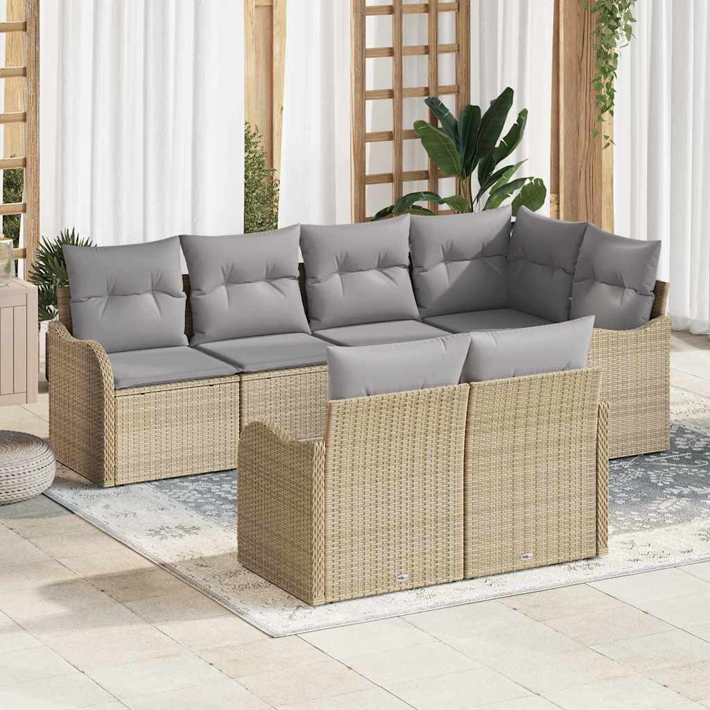 Tuin Sofa Set met kussen met opslag 7 pcs Beige Poly riet