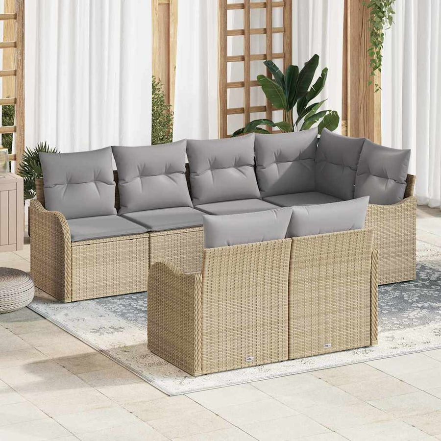 Tuin Sofa Set met kussen met opslag 7 pcs Beige Poly riet