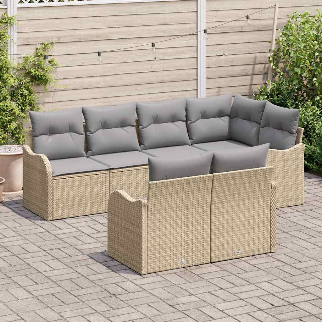 Tuin Sofa Set met kussen met opslag 7 pcs Beige Poly riet
