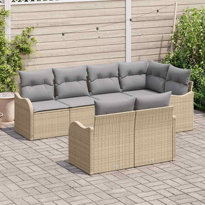 Tuin Sofa Set met kussen met opslag 7 pcs Beige Poly riet