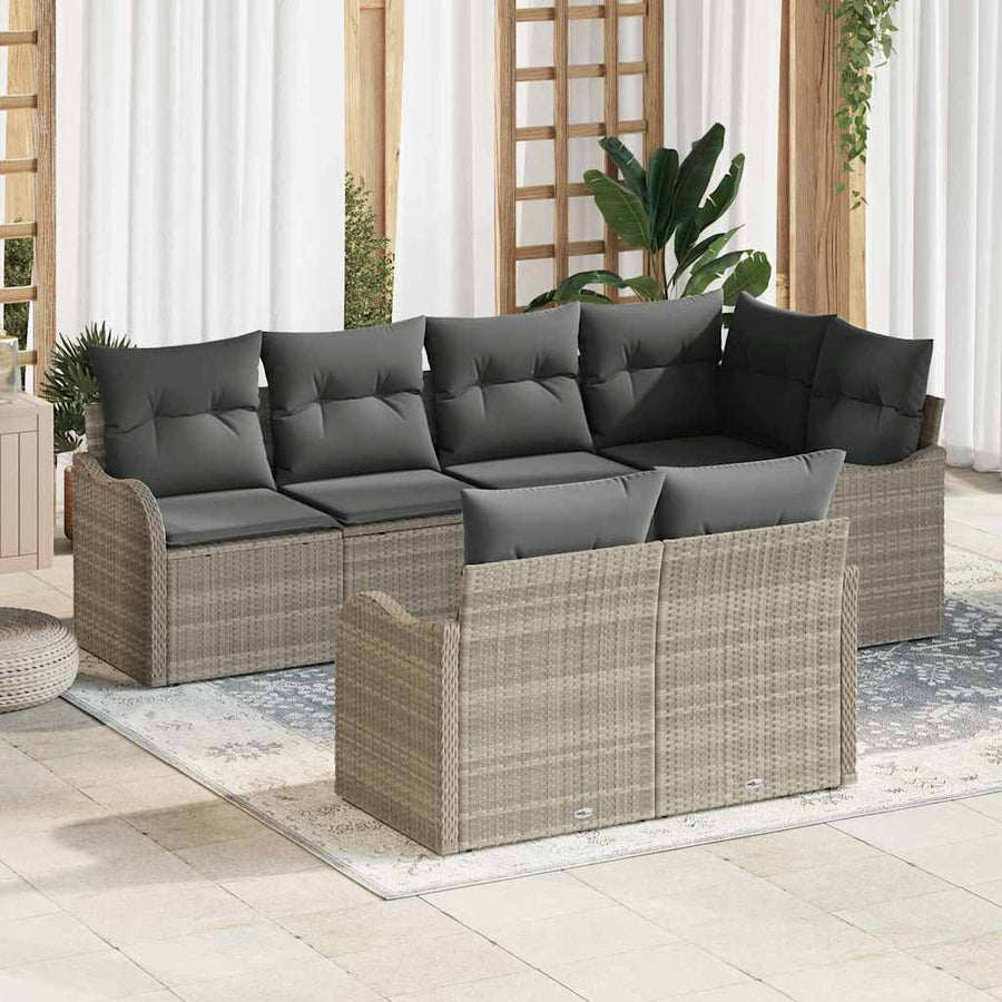 Tuin Sofa Set met kussen met opslag 7 pcs Lichtgrijs Poly riet