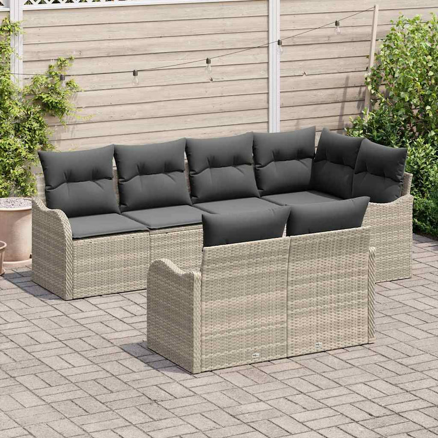 Tuin Sofa Set met kussen met opslag 7 pcs Lichtgrijs Poly riet