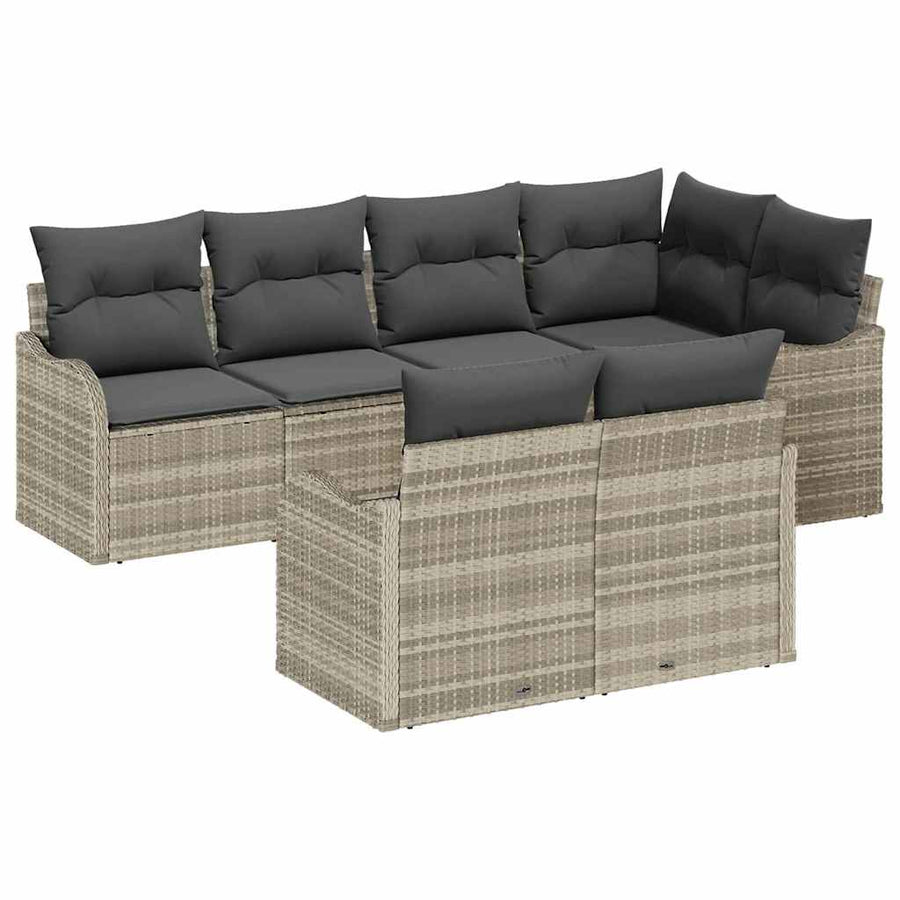 Tuin Sofa Set met kussen met opslag 7 pcs Lichtgrijs Poly riet