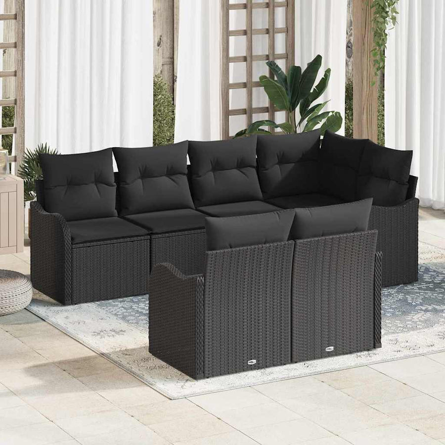 Tuin Sofa Set met kussen met opslag 7 pcs Zwart Poly riet