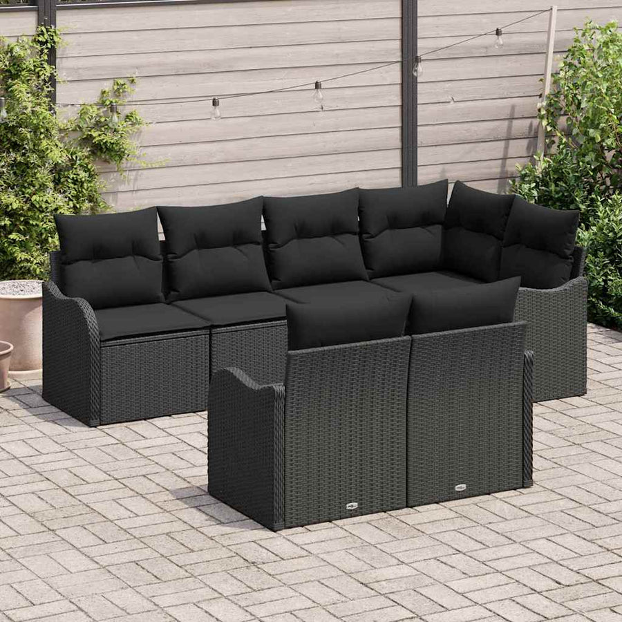 Tuin Sofa Set met kussen met opslag 7 pcs Zwart Poly riet