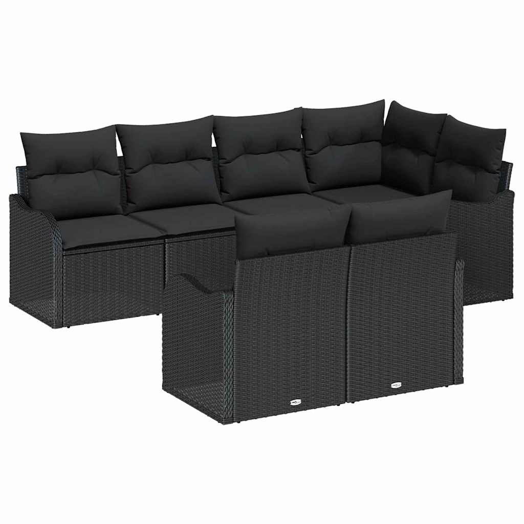 Tuin Sofa Set met kussen met opslag 7 pcs Zwart Poly riet