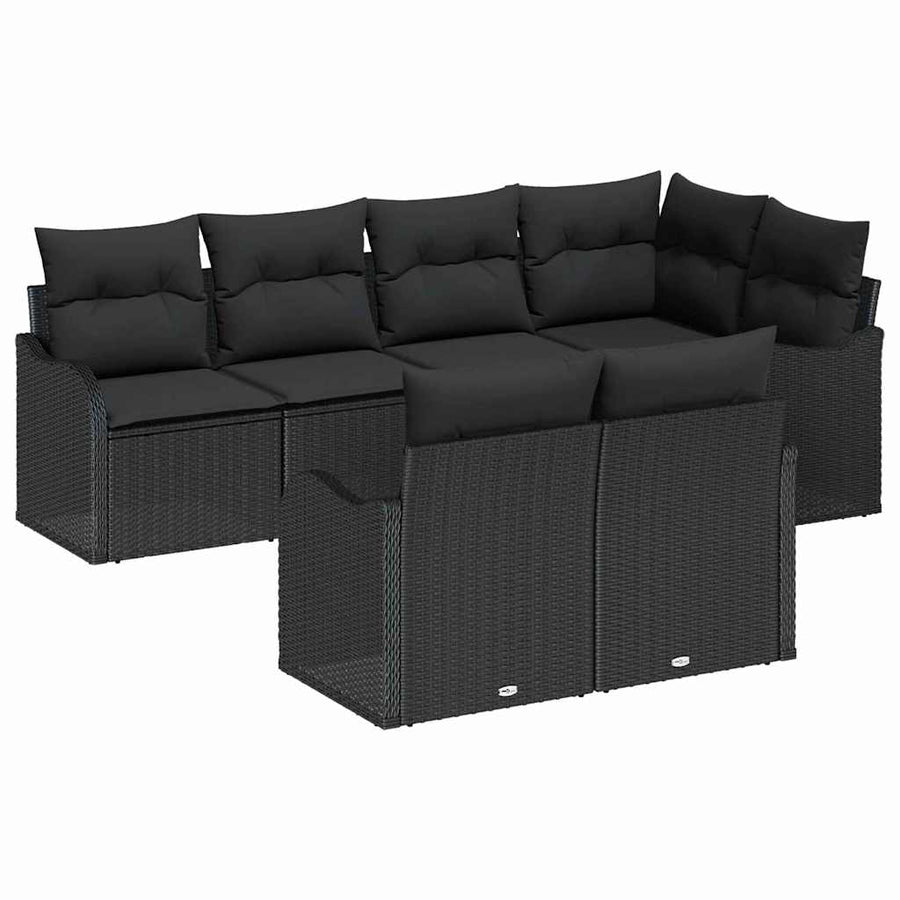 Tuin Sofa Set met kussen met opslag 7 pcs Zwart Poly riet