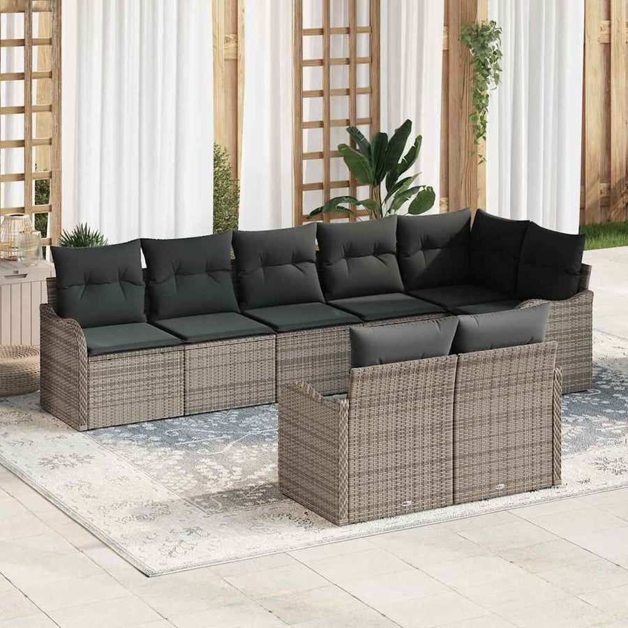 Tuin Sofa Set met kussen 8 pcs Grijs Poly riet