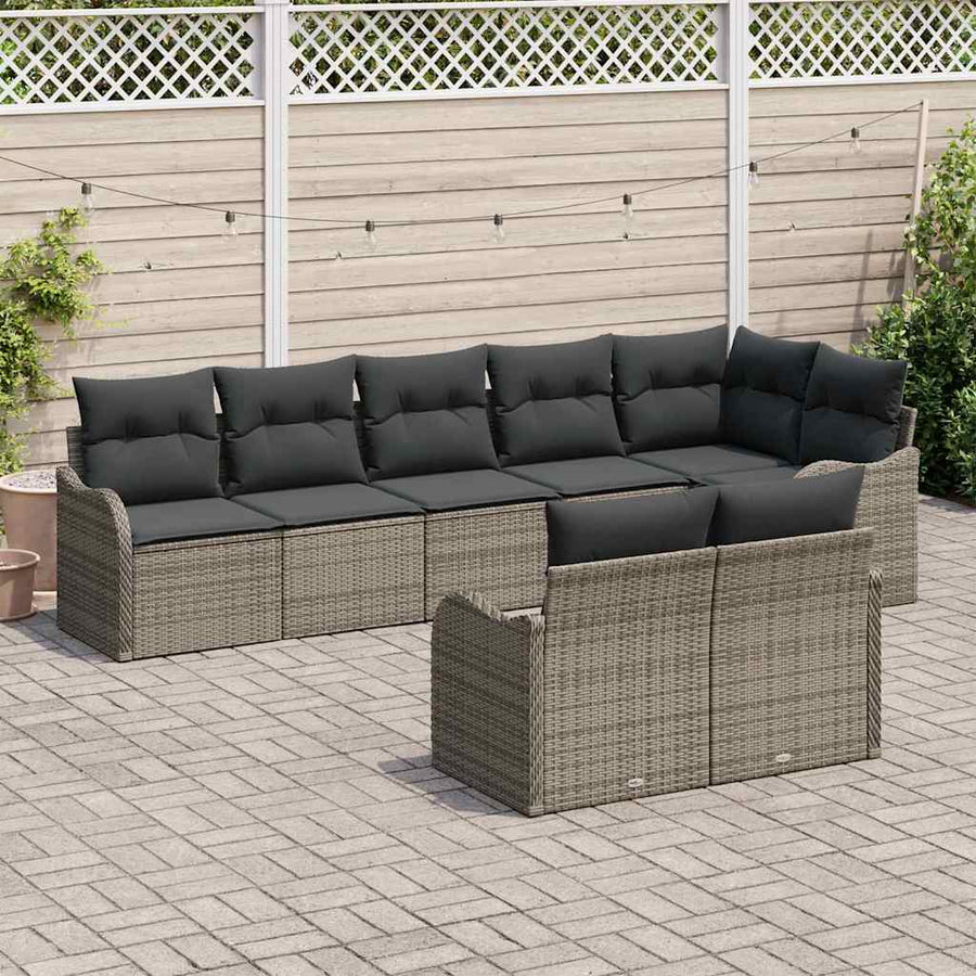 Tuin Sofa Set met kussen 8 pcs Grijs Poly riet