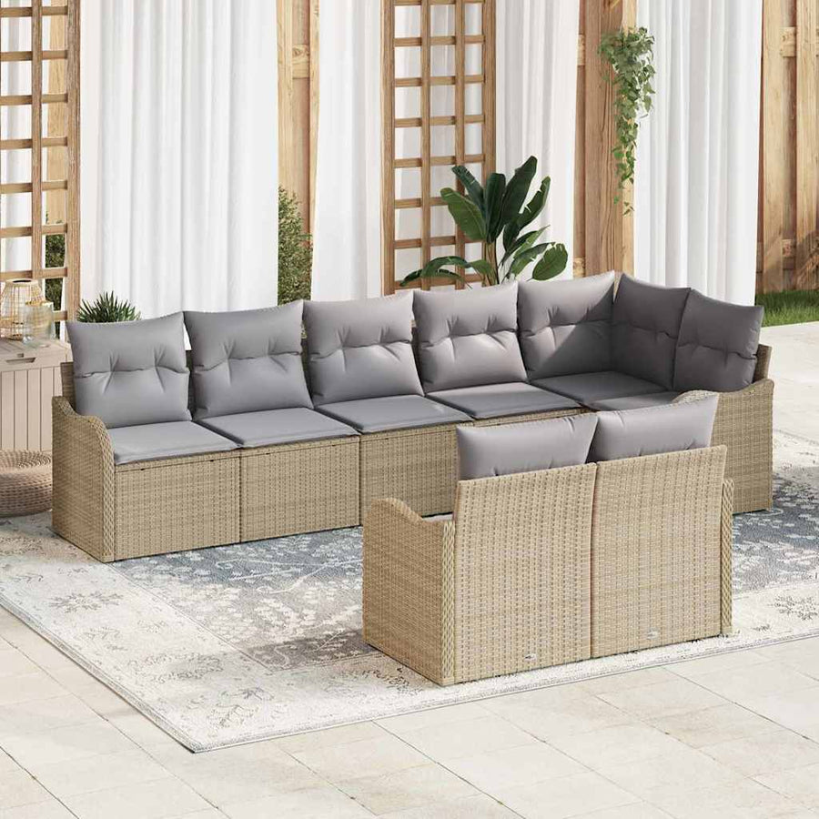 Tuin Sofa Set Met Opslag 8 Pcs En Licht Grijs Poly Rattan beige en lichtgrijs zonder tafel