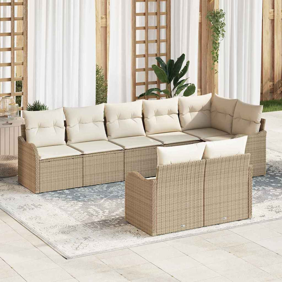 Tuin Sofa Set met opslag 8 pcs Beige en Wit poly rattan