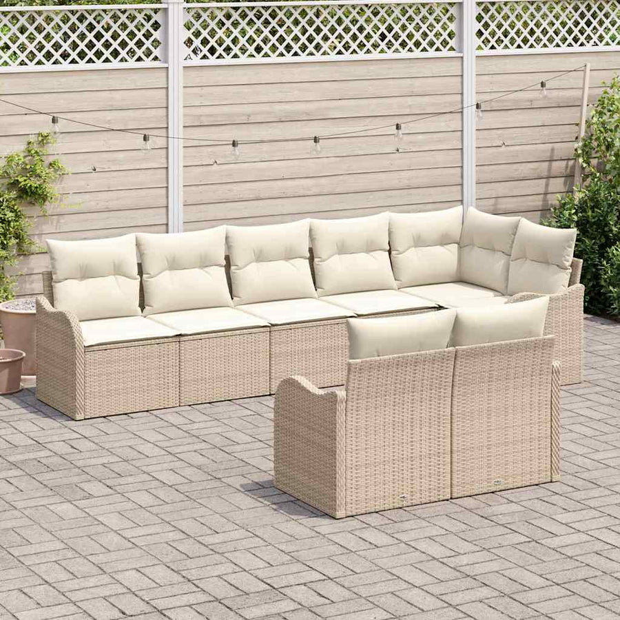 Tuin Sofa Set met opslag 8 pcs Beige en Wit poly rattan