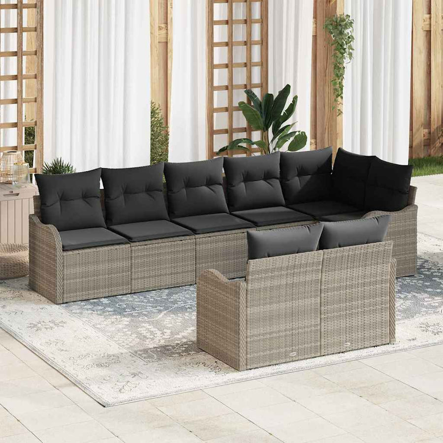 Tuin Sofa Set met kussen 8 pcs Lichtgrijs Poly riet