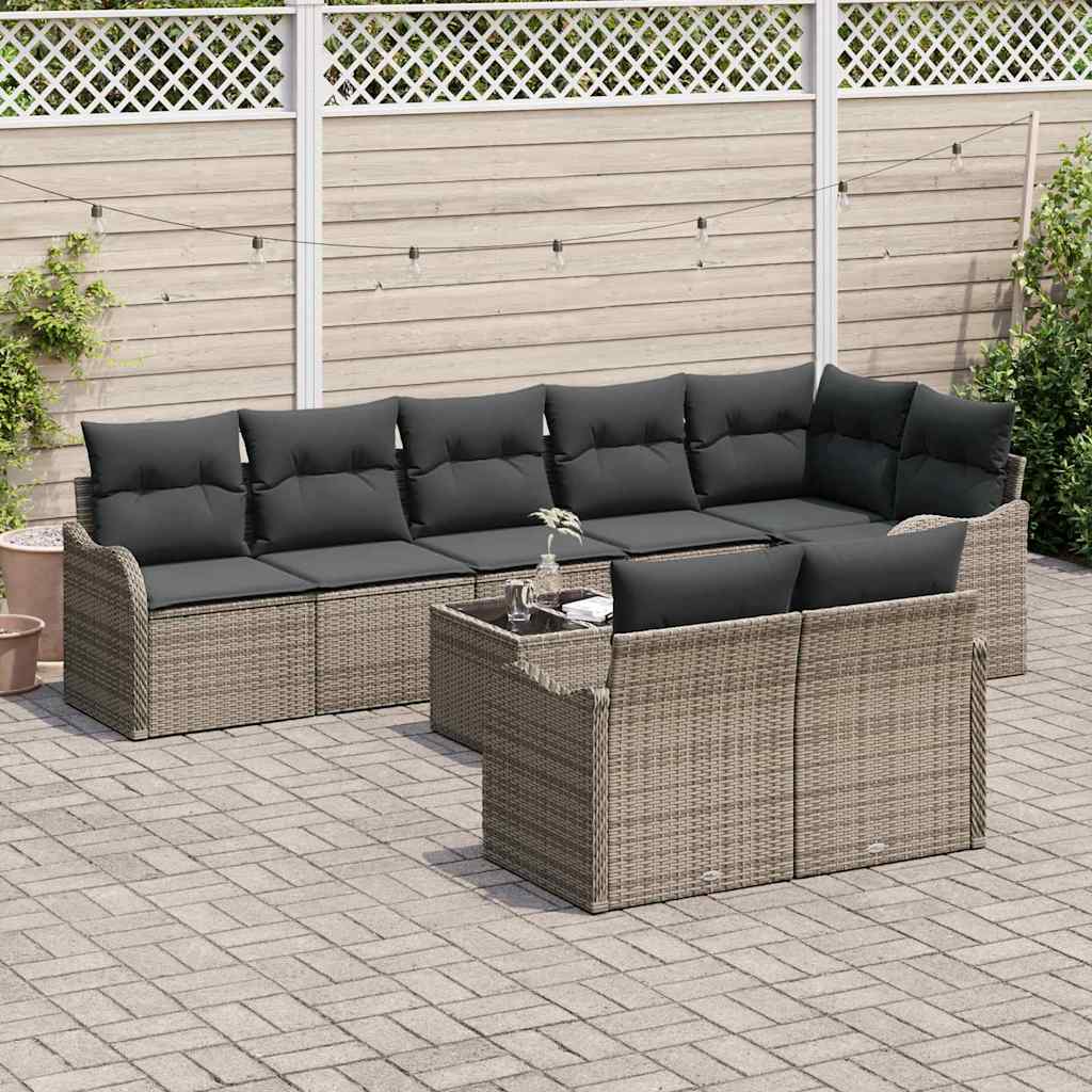 Tuin Sofa Set met kussen 9 pcs Grijs Poly riet